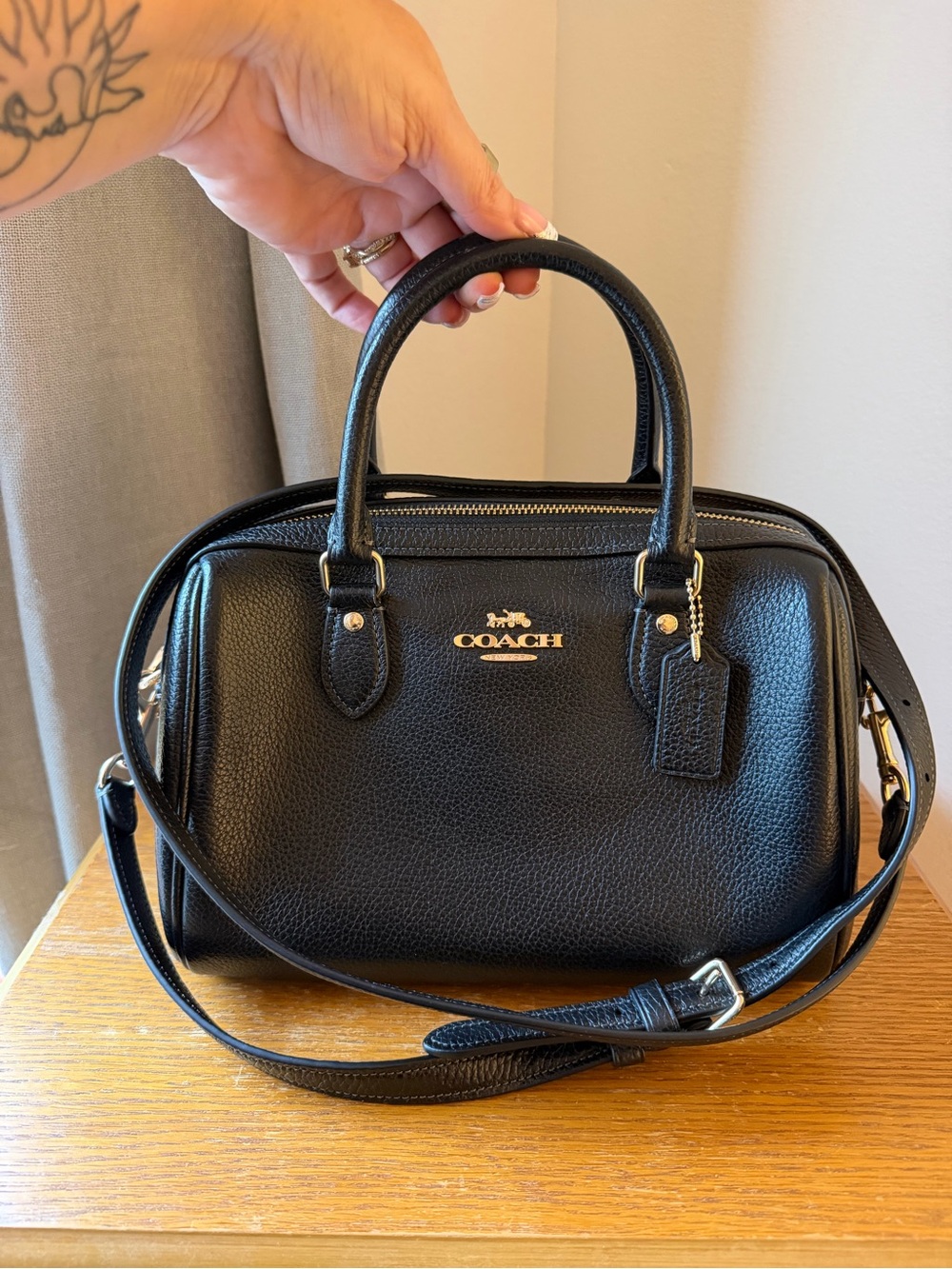 Coach Black Rowan Pebbled Leather Satchel with Gold Hardware